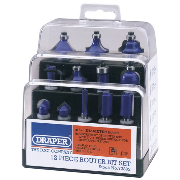 Draper TCT Router Bit Set, 1/4" (12 Piece) (72892) Draper TCT Router Bit Set, 1/4" (12 Piece) (72892)