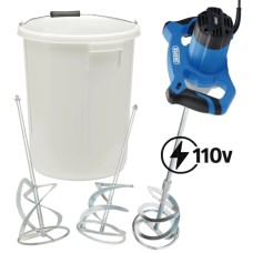 Draper Professional Mixing Bundle – 1400W Power Mixer, 2 & 3 Blade Paddles with 25L Bucket (110v) (36416)