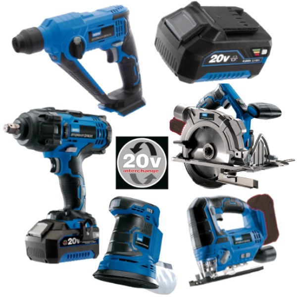 Draper 20V Power Tool Bundle – Impact Wrench, Saw, Sander, Jigsaw & Hammer Drill (32857) Draper 20V Power Tool Bundle – Impact Wrench, Saw, Sander, Jigsaw & Hammer Drill (32857)