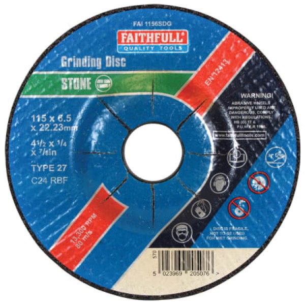 Faithfull Depressed Centre Stone Grinding Disc 115 x 6 x 22mm Faithfull Depressed Centre Stone Grinding Disc 115 x 6 x 22mm