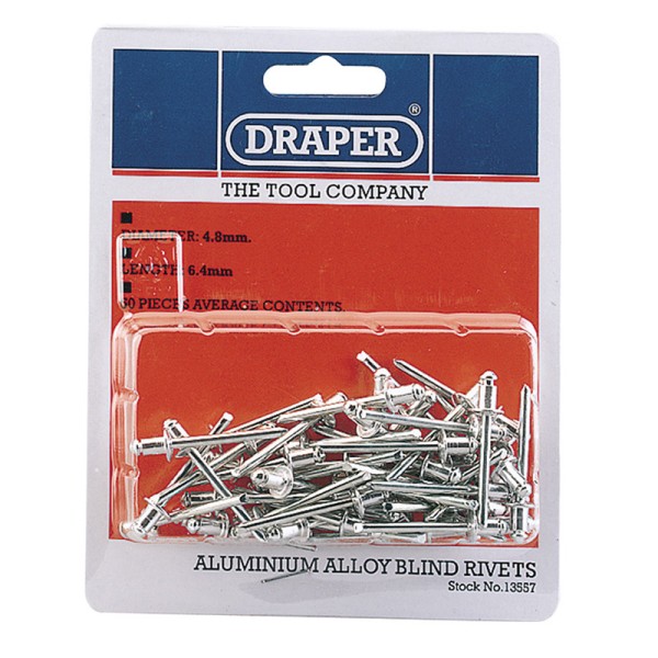 Draper 50 x 4.8mm x 6.4mm Blind Rivets Draper 50 x 4.8mm x 6.4mm Blind Rivets