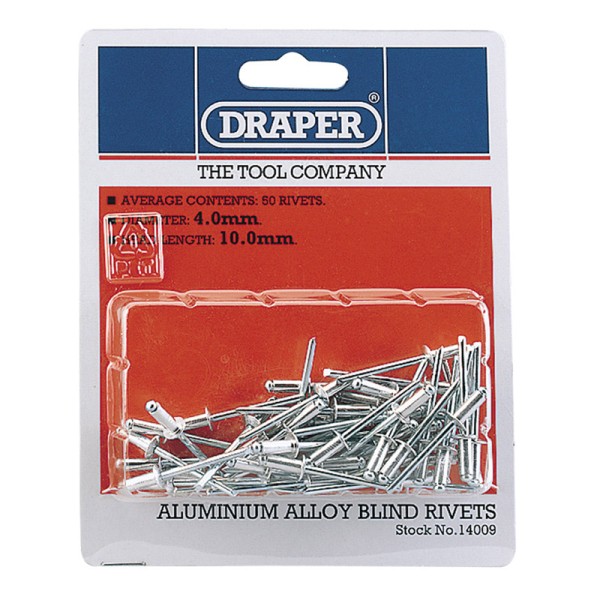 Draper 50 x 4mm x 10mm Blind Rivets Draper 50 x 4mm x 10mm Blind Rivets