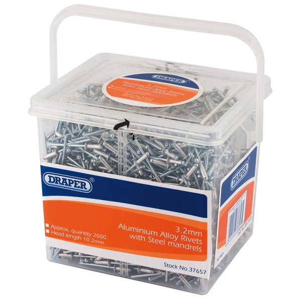 Draper Tub of 2000 (Approx) 3.2mm Diameter Blind Rivets Draper Tub of 2000 (Approx) 3.2mm Diameter Blind Rivets
