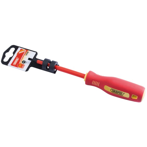 Draper 4mm x 100mm Fully Insulated Plain Slot Screwdriver. (Display Packed) Draper 4mm x 100mm Fully Insulated Plain Slot Screwdriver. (Display Packed)