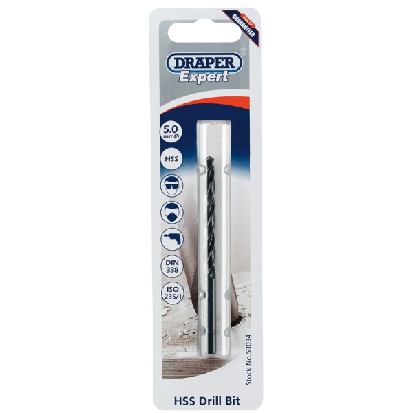 Draper EXPERT 5.0mm HSS Twist Drill for 6 x 1.0 Taps Draper EXPERT 5.0mm HSS Twist Drill for 6 x 1.0 Taps