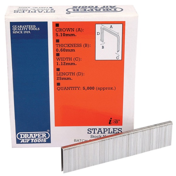 Draper 25mm Staples (5000) Draper 25mm Staples (5000)
