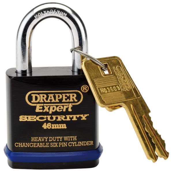 Draper EXPERT 46mm Heavy Duty Padlock and 2 Keys with Super Tough Molybdenum Steel Shackle Draper EXPERT 46mm Heavy Duty Padlock and 2 Keys with Super Tough Molybdenum Steel Shackle