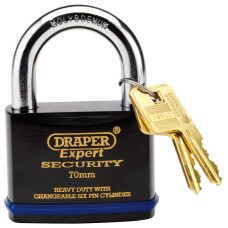 Draper EXPERT 70mm Heavy Duty Padlock and 2 Keys with Super Tough Molybdenum Steel Shackle