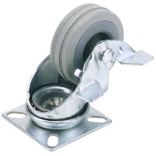 Draper 100mm Dia. Swivel Plate Fixing Rubber Castor with Brake - S.W.L 80Kg