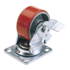 Draper 100mm Dia. Swivel Plate Fixing Heavy Duty Polyurethane Wheel with Brake - S.W.L. 250Kg