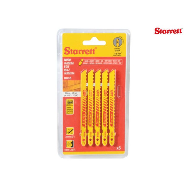 Starrett BU36-5 Wood Cutting Jigsaw Blades Pack of 5 Starrett BU36-5 Wood Cutting Jigsaw Blades Pack of 5
