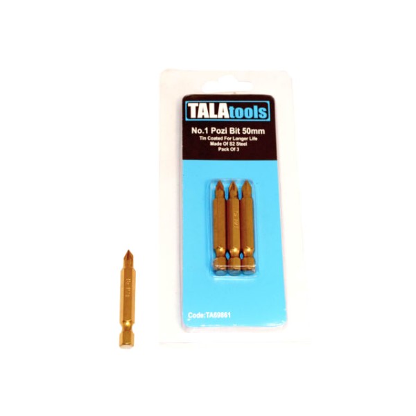 TALATools TiN Coated Screwdriver Bits Pozidriv PZ1 50mm (Pack 3) TALATools TiN Coated Screwdriver Bits Pozidriv PZ1 50mm (Pack 3)