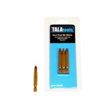 TALATools TiN Coated Screwdriver Bits Pozidriv PZ2 50mm (Pack 3) TALATools TiN Coated Screwdriver Bits Pozidriv PZ2 50mm (Pack 3)