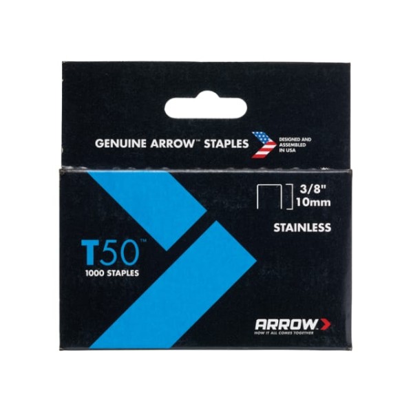Arrow T50 Staples Stainless Steel 506SS 10mm (3/8in) Box 1000 Arrow T50 Staples Stainless Steel 506SS 10mm (3/8in) Box 1000