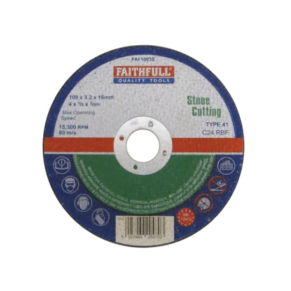 Faithfull Stone Cut Off Disc 100 x 3.2 x 16mm Faithfull Stone Cut Off Disc 100 x 3.2 x 16mm