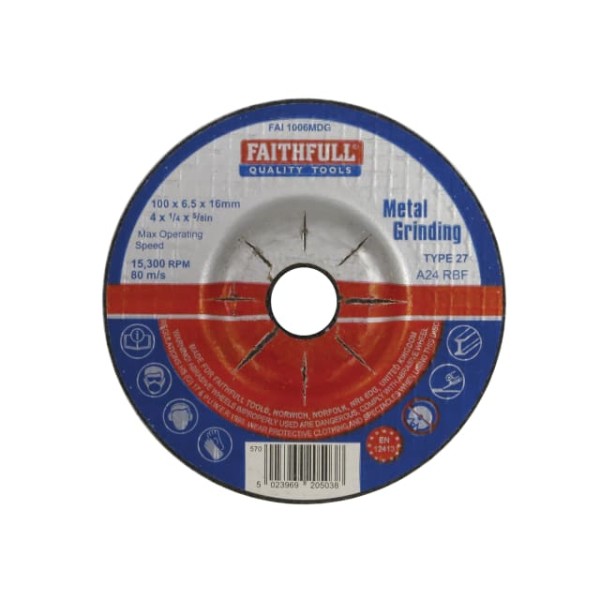 Faithfull Depressed Centre Metal Grinding Disc 100 x 6.5 x 16mm Faithfull Depressed Centre Metal Grinding Disc 100 x 6.5 x 16mm