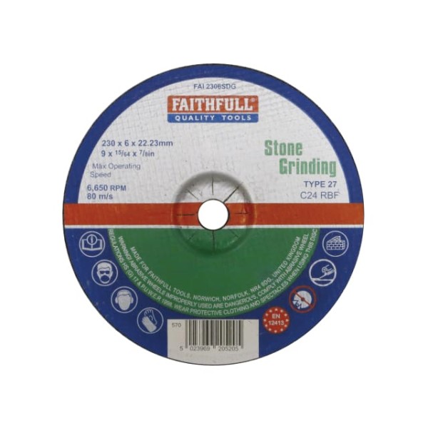 Faithfull Depressed Centre Stone Grinding Disc 230 x 6 x 22mm Faithfull Depressed Centre Stone Grinding Disc 230 x 6 x 22mm