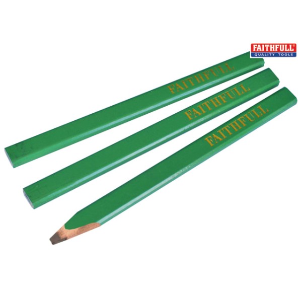 Faithfull Carpenter's Pencils - Green / Hard (Pack of 3) Faithfull Carpenter's Pencils - Green / Hard (Pack of 3)