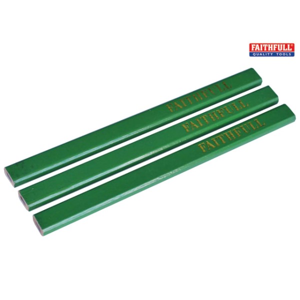 Faithfull Carpenter's Pencils - Green / Hard (Pack of 3) Faithfull Carpenter's Pencils - Green / Hard (Pack of 3)