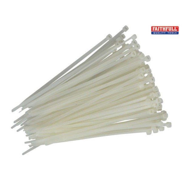 Faithfull Cable Ties White 150mm x 3.6mm Pack of 100 Faithfull Cable Ties White 150mm x 3.6mm Pack of 100