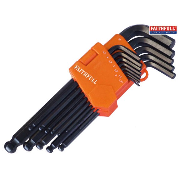 Faithfull Ball End Hexagon Key Long Arm Set of 13 Metric (1.3-10mm) Faithfull Ball End Hexagon Key Long Arm Set of 13 Metric (1.3-10mm)