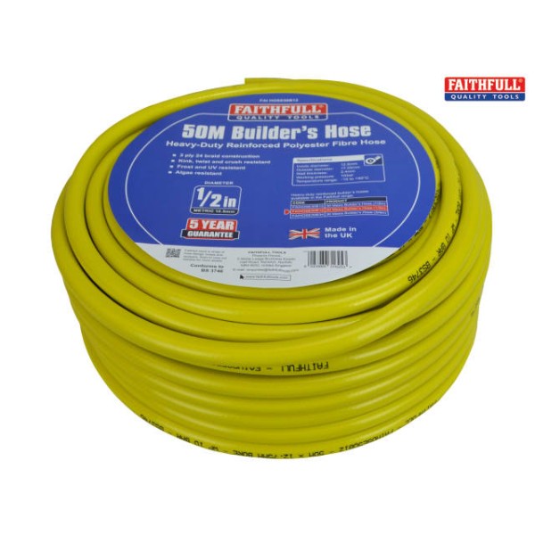 Faithfull Heavy-Duty Reinforced Builder's Hose 50m 12.7mm (1/2in) Diameter Faithfull Heavy-Duty Reinforced Builder's Hose 50m 12.7mm (1/2in) Diameter