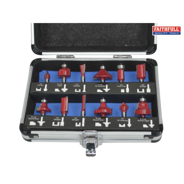Faithfull Router Bit Set of 12 TCT 1/4in Shank Faithfull Router Bit Set of 12 TCT 1/4in Shank