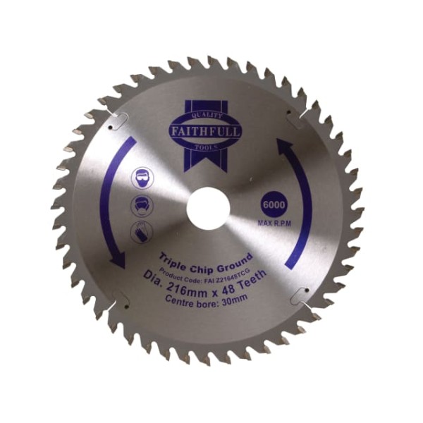 Faithfull TCT Circular Saw Blade Triple Chip Ground 216 x 30mm x 48T NEG Faithfull TCT Circular Saw Blade Triple Chip Ground 216 x 30mm x 48T NEG