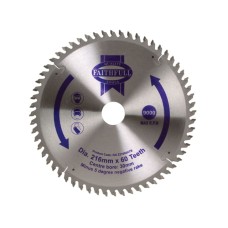 Faithfull TCT Cross Cut Mitre Saw Blade 216 x 30mm x 60T NEG