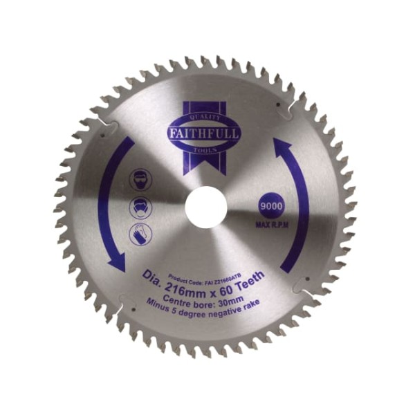 Faithfull TCT Cross Cut Mitre Saw Blade 216 x 30mm x 60T NEG Faithfull TCT Cross Cut Mitre Saw Blade 216 x 30mm x 60T NEG