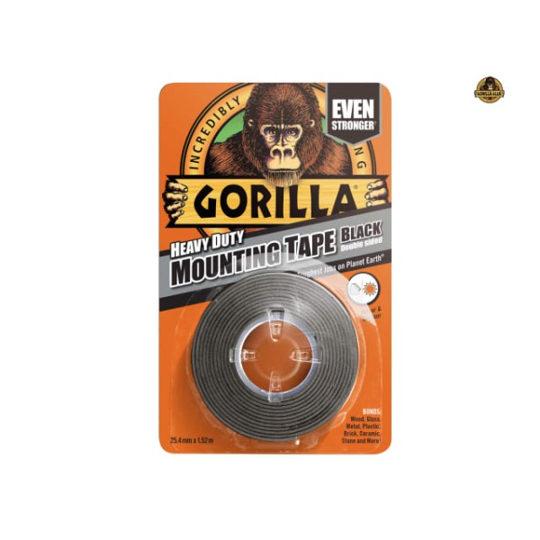 Gorilla Glue Gorilla Heavy-Duty Double Sided Black Mounting Tape 25.4mm x 1.52m Gorilla Glue Gorilla Heavy-Duty Double Sided Black Mounting Tape 25.4mm x 1.52m