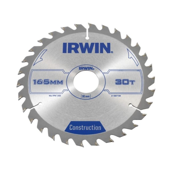 Irwin Tools Construction Circular Saw Blade 165 x 30mm x 30T ATB Irwin Tools Construction Circular Saw Blade 165 x 30mm x 30T ATB