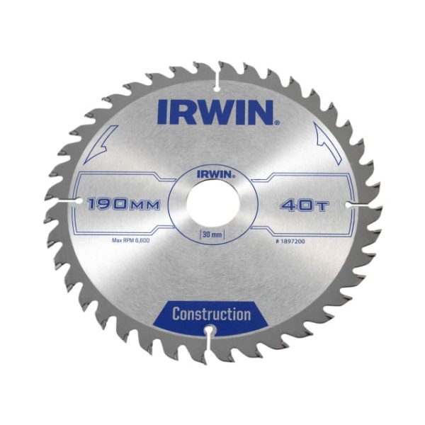 Irwin Tools Construction Circular Saw Blade 190 x 30mm x 40T ATB Irwin Tools Construction Circular Saw Blade 190 x 30mm x 40T ATB