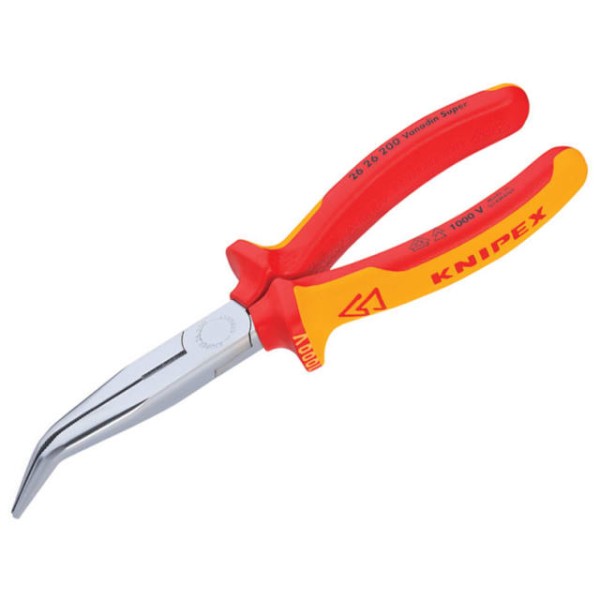 Knipex VDE Long Bent Snipe Nose Side Cutting Pliers 200mm Knipex VDE Long Bent Snipe Nose Side Cutting Pliers 200mm