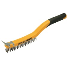Roughneck Brass Wire Brush Soft Grip with Scraper 355mm (14in) - 3 Row