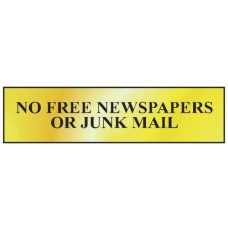 Scan No Free Newspapers Or Junk Mail - Polished Brass Effect 200 x 50mm