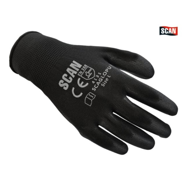 Scan Black PU Coated Gloves Size 9 (L) (Pack of 12) Scan Black PU Coated Gloves Size 9 (L) (Pack of 12)