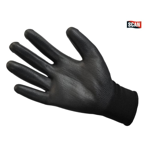 Scan Black PU Coated Gloves Size 9 (L) (Pack of 12) Scan Black PU Coated Gloves Size 9 (L) (Pack of 12)