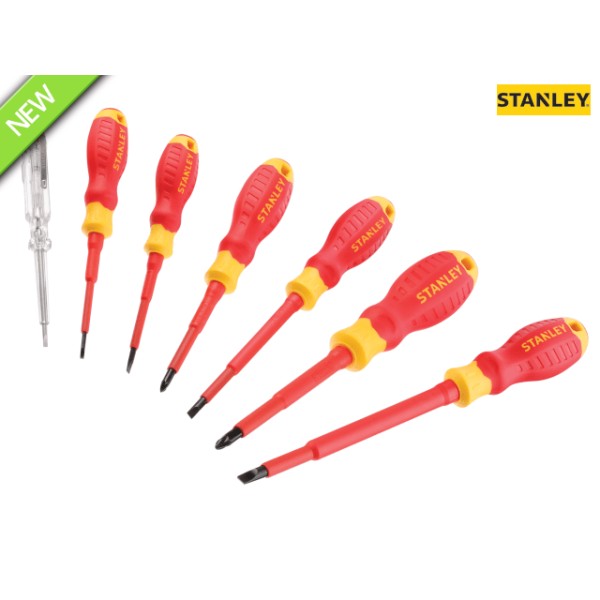 Stanley FatMax VDE Insulated Pozi & Slotted Screwdriver Set, 7 Piece Stanley FatMax VDE Insulated Pozi & Slotted Screwdriver Set, 7 Piece
