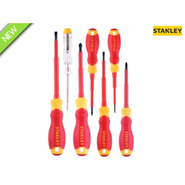 Stanley FatMax VDE Insulated Pozi & Slotted Screwdriver Set, 7 Piece Stanley FatMax VDE Insulated Pozi & Slotted Screwdriver Set, 7 Piece