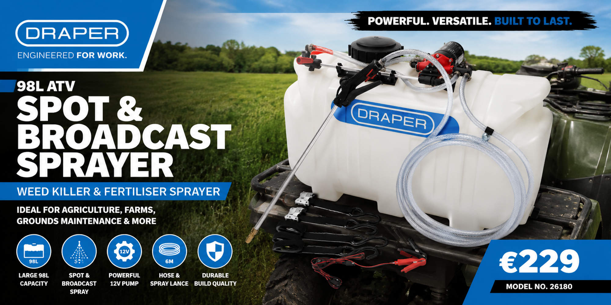 Draper 98L Weed Killer & Fertiliser Agricultural Sprayer