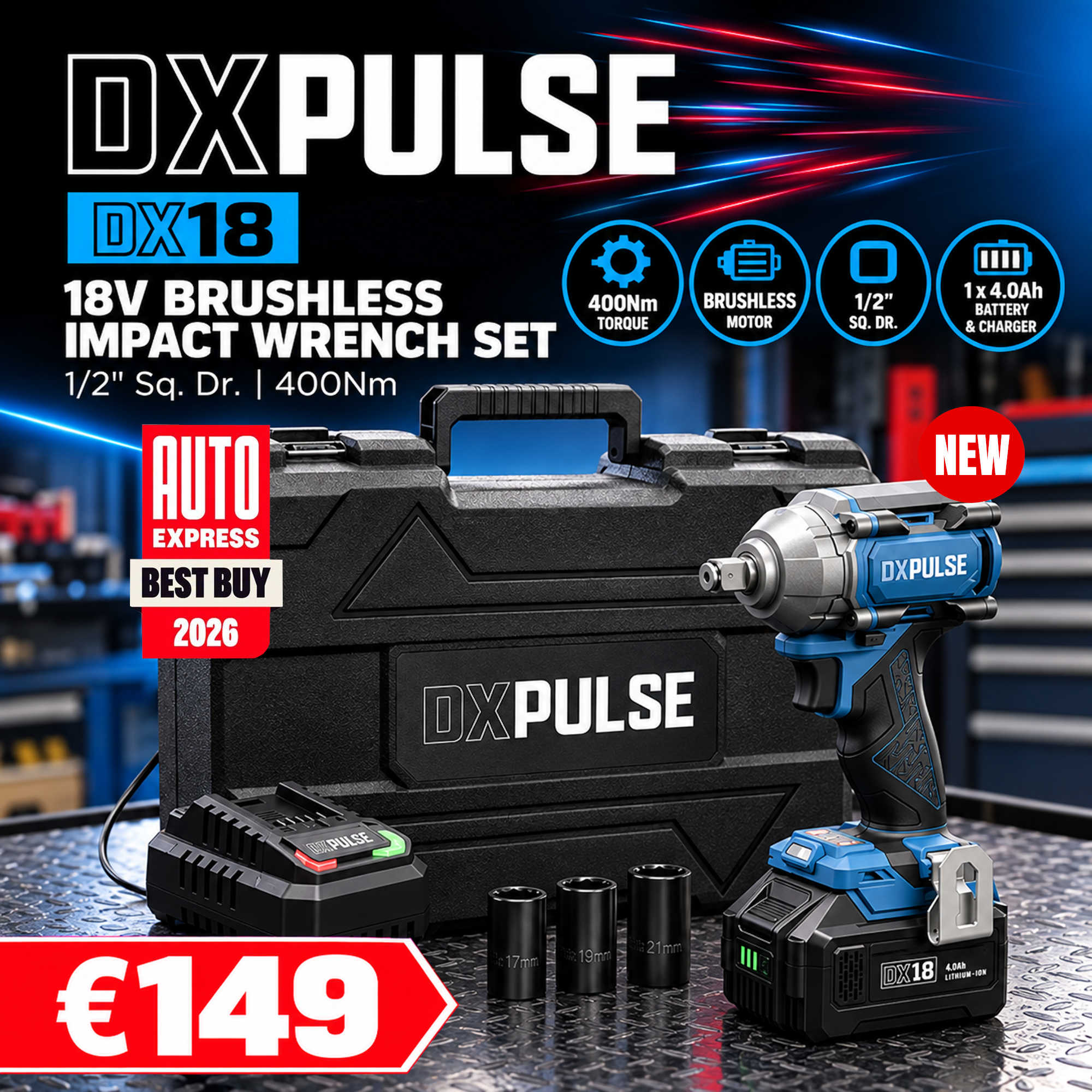 DXPULSE DX18 by Draper 18V Brushless Impact Wrench Set 39661