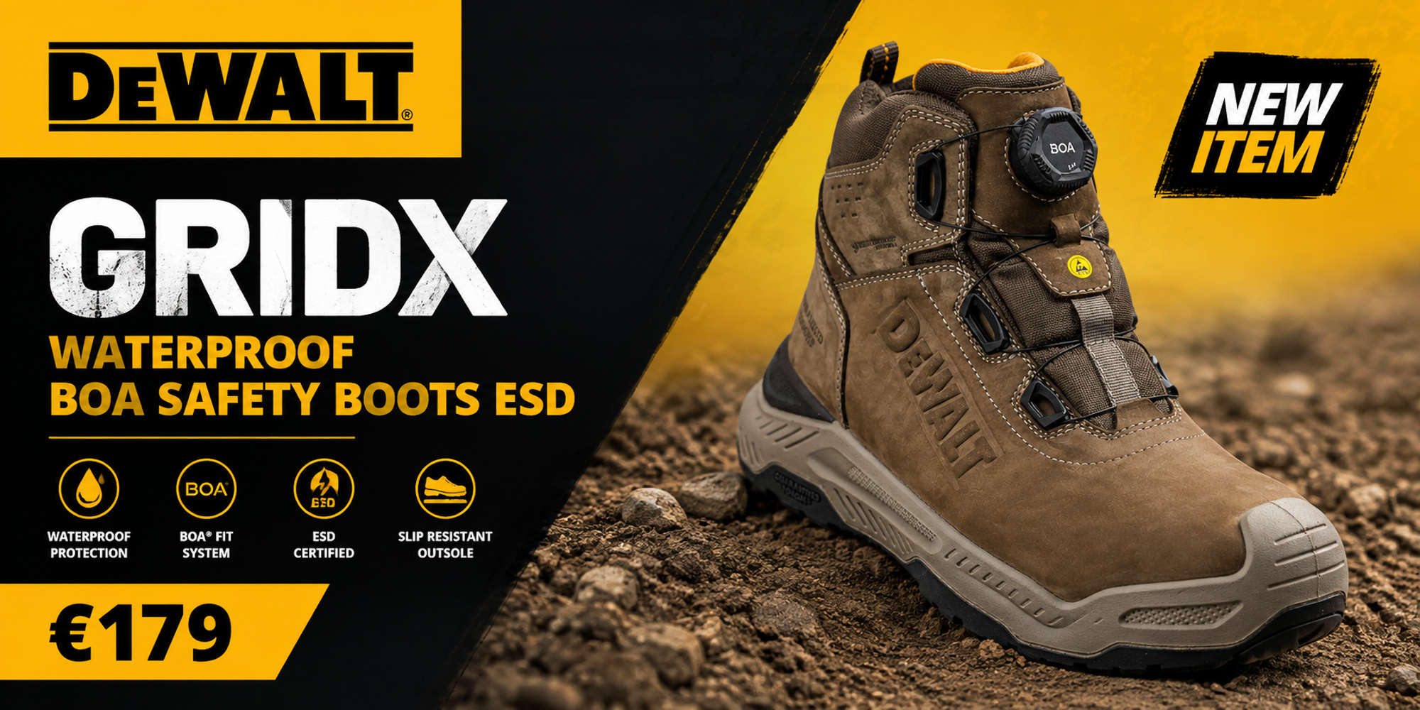 DeWalt GRIDX Waterproof BOA Safety Boots ESD