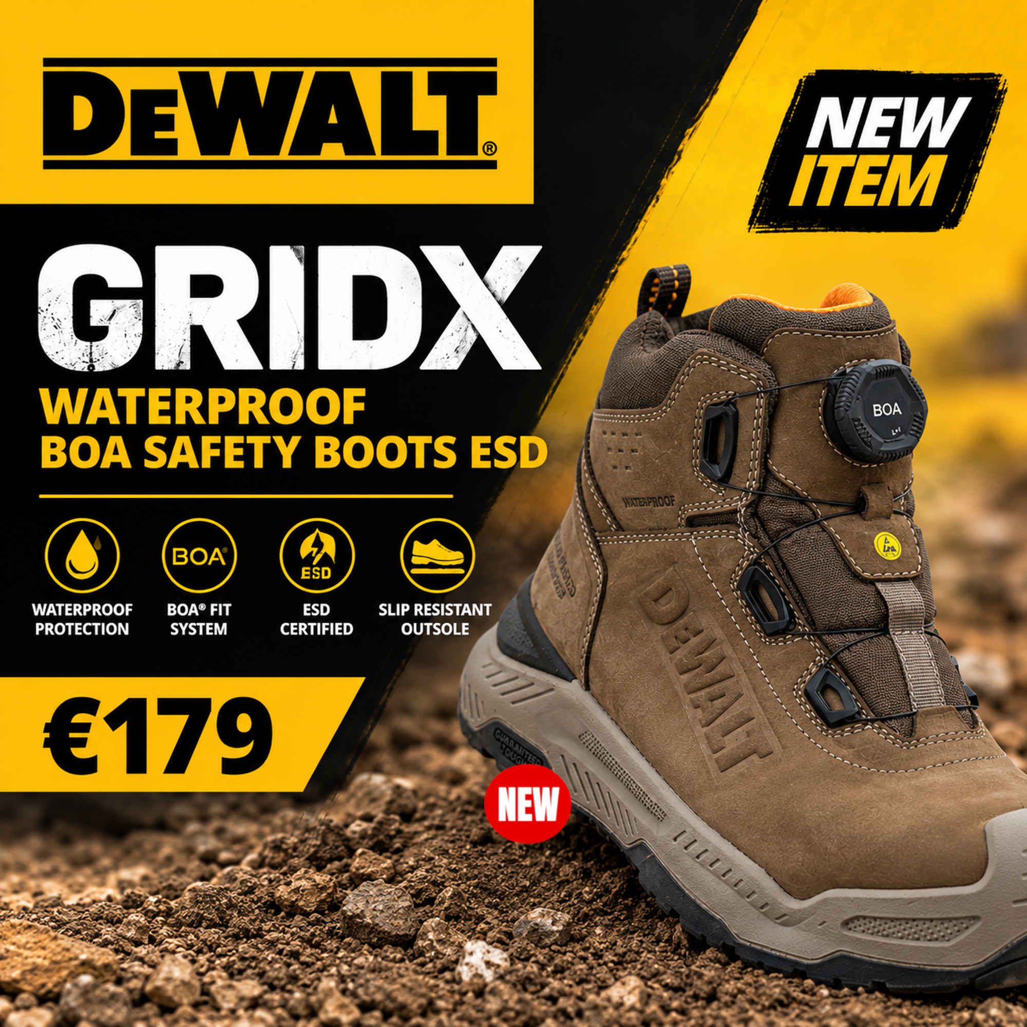 DeWalt GRIDX Waterproof BOA Safety Boots ESD