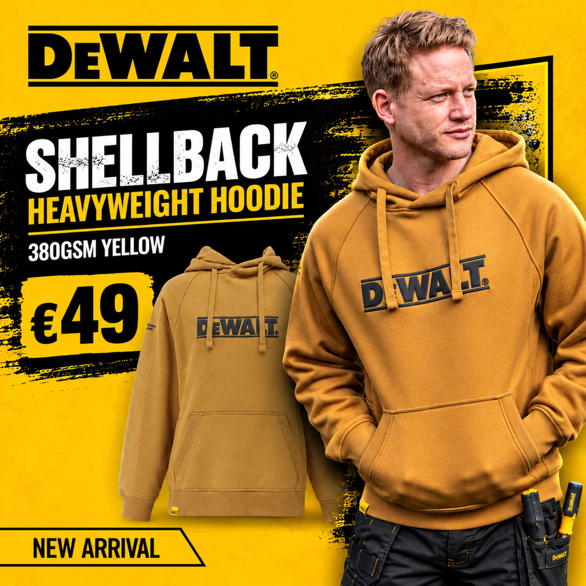 DeWalt SHELLBACK Heavyweight Hoodie 380gsm Yellow
