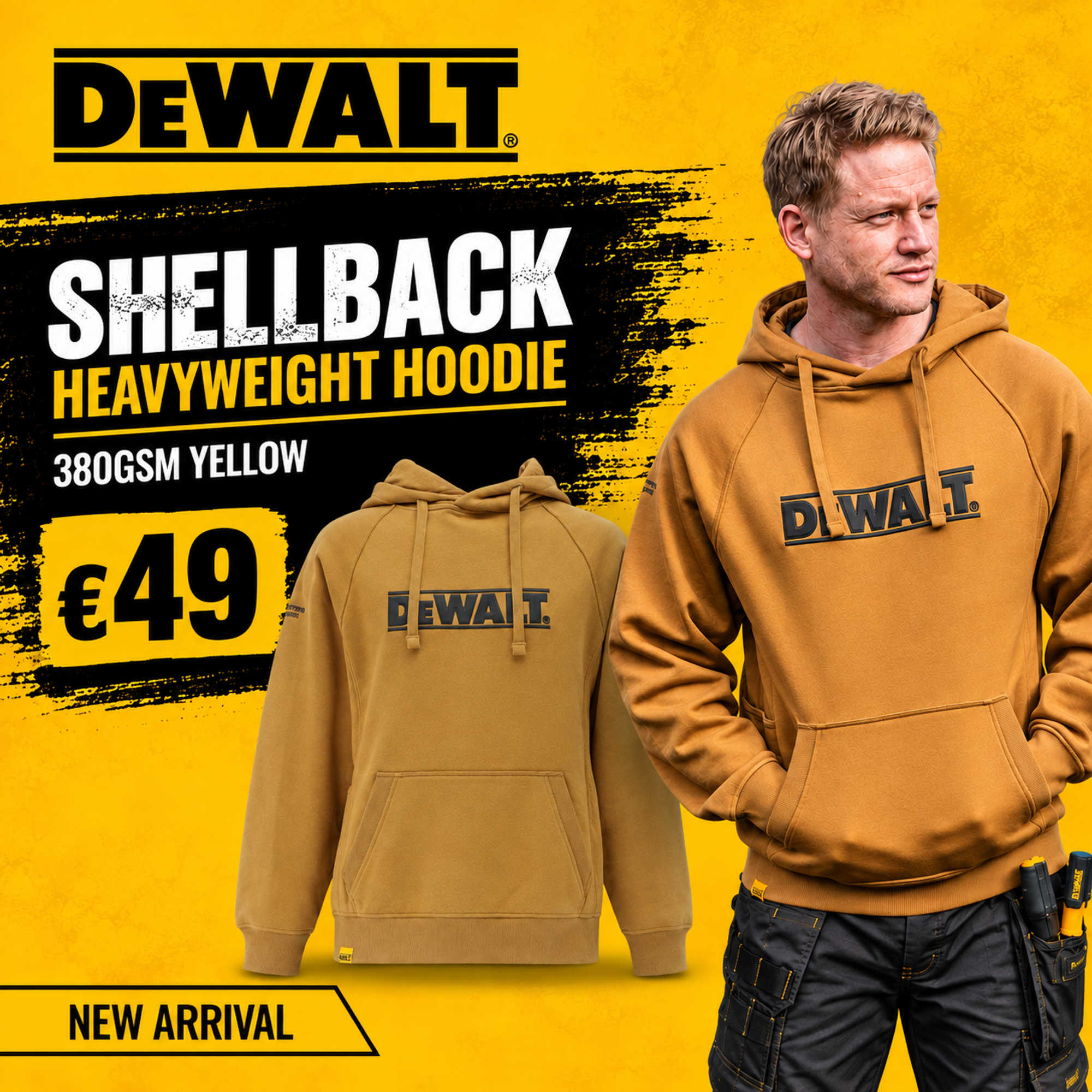 DeWalt SHELLBACK Heavyweight Hoodie 380gsm Yellow
