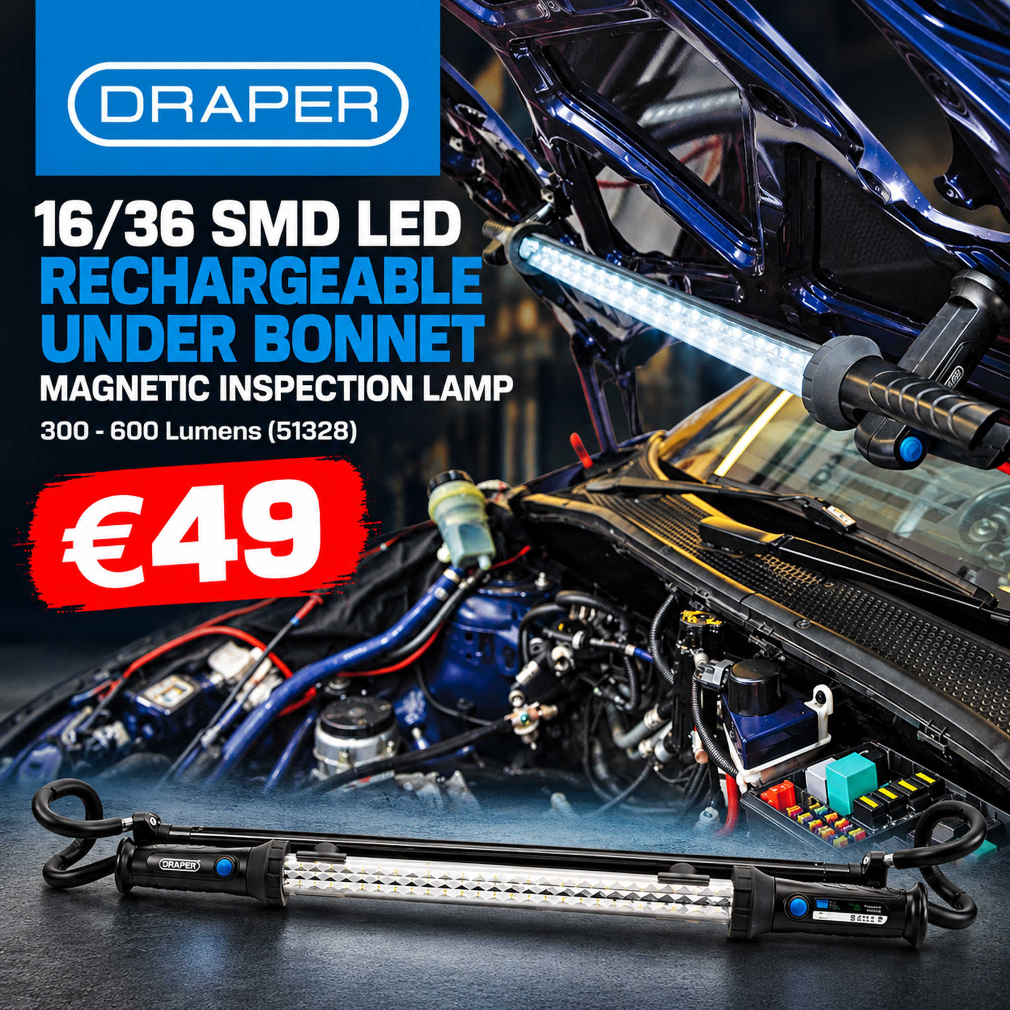 Draper Rechargeable Under Bonnet Magnetic Inspection Lamp