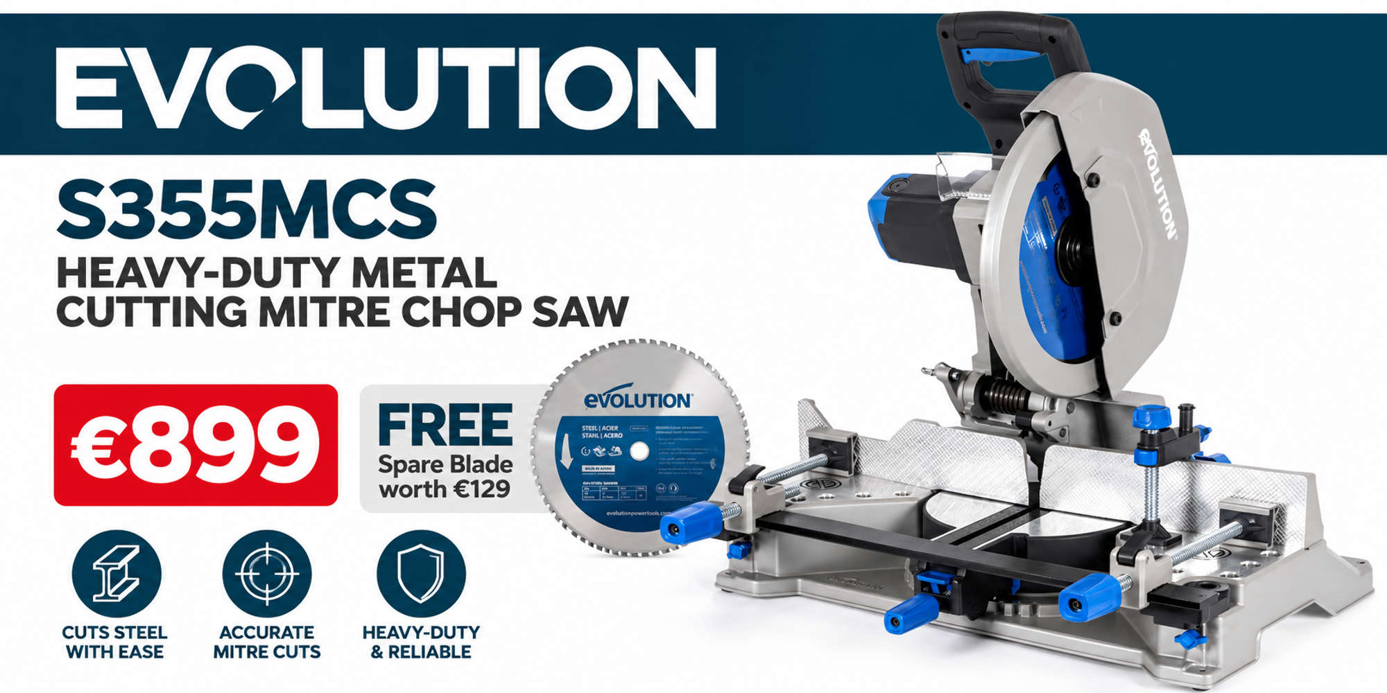 Evolution S355MCS Heavy-Duty Metal Cutting Mitre Chop Saw