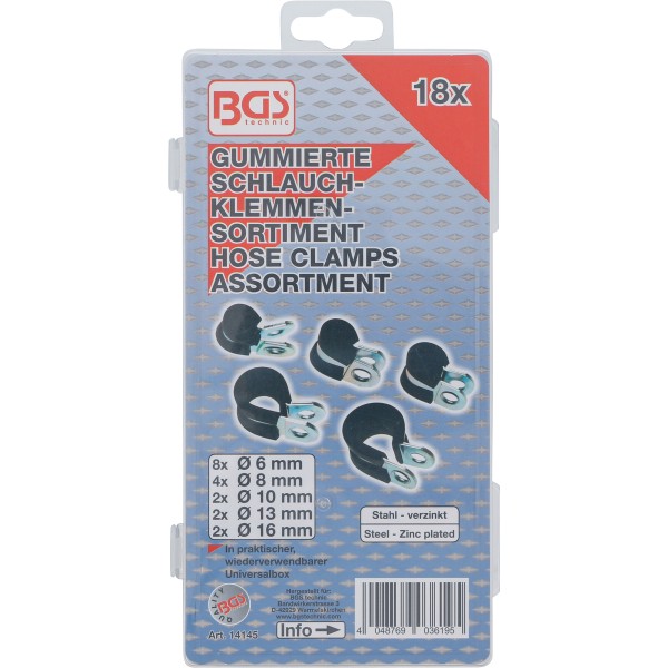 BGS Technic Hose Clamp Assortment, rubberized | Ø 6 - 16 mm | 18 pcs. BGS Technic Hose Clamp Assortment, rubberized | Ø 6 - 16 mm | 18 pcs.