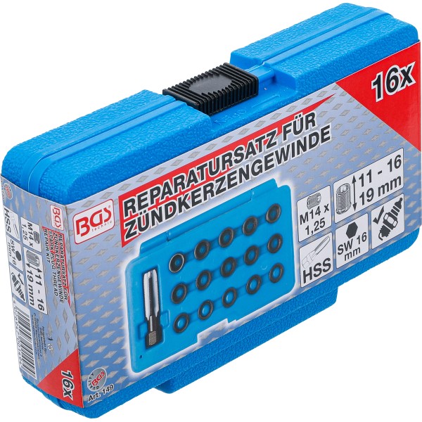 BGS Technic Repair Kit for Spark Plug Threads | M14 x 1.25 mm | 16 pcs. BGS Technic Repair Kit for Spark Plug Threads | M14 x 1.25 mm | 16 pcs.